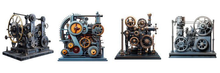 Fototapeta premium industrial machinery with gears and levers isolated on transparent png background