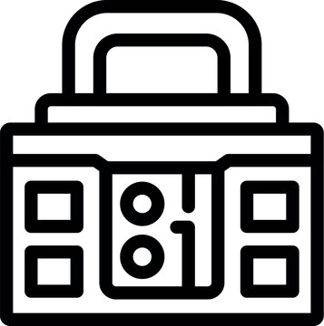 recommend clip art: Line icon style illustration depicting a vintage boombox playing a cassette tape
