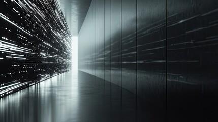 Obraz premium Minimalist representation of a firewall with streams of data passing through safely, set on a monochromatic background.