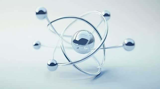 Minimalistic design of atomic particles with smooth electron orbits on a clean background, representing simplicity in science.