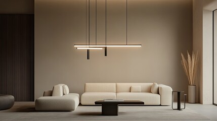Modern lighting fixtures with a minimalist design, captured in a living room setting with a plain background.