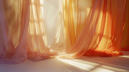 Elegant Overlapping Transparent Fabrics Swinging in a Room. AI generated illustration