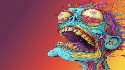 Obraz premium Hand drawn retro monster illustration for full print t-shirt design,