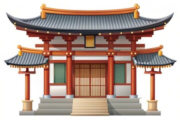 Obraz premium Traditional Japanese Temple Architecture with Curved Roof and Lantern - A traditional Japanese temple with a curved roof, lantern, and ornate details symbolizing peace, spirituality, culture, traditio