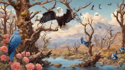 create an illustration depicting a vibrant scene in the American west