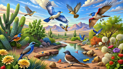 create an illustration depicting a vibrant scene in the American west