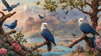 create an illustration depicting a vibrant scene in the American west