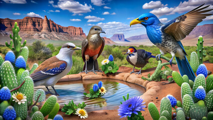 create an illustration depicting a vibrant scene in the American west