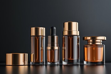 Luxurious cosmetic packaging bottles created with generative AI