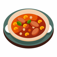 Rustic Cassoulet Plate - Hearty French Stew on White Background