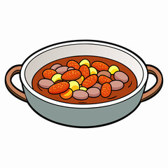 Rustic Cassoulet Plate - Hearty French Stew on White Background
