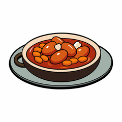 Rustic Cassoulet Plate - Hearty French Stew on White Background