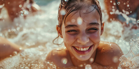 Fototapeta premium portrait of children at waterpark in summer
