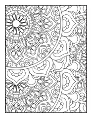 Vector coloring. Geometric floral pattern. Contour drawing on a white background. coloring page for children and adults. Mandala Coloring Pages. Seamless vector pattern. 