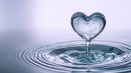 A heart-shaped drop of water causing concentric ripples, set against a minimalist white backdrop.