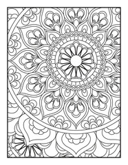 Vector coloring. Geometric floral pattern. Contour drawing on a white background. coloring page for children and adults. Mandala Coloring Pages. Seamless vector pattern. 