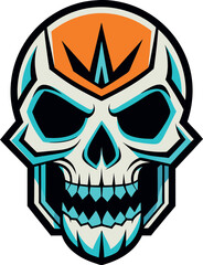 A black and white drawing of a skull with a black outline