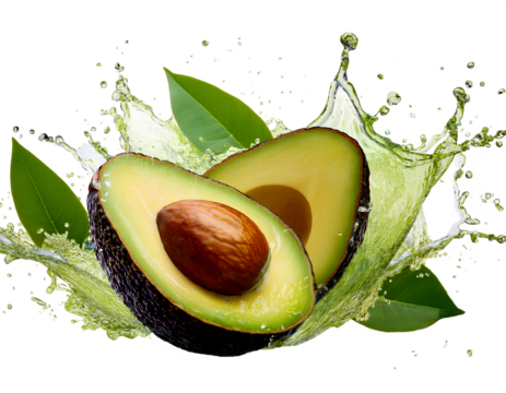 Cut out on PNG, these are fresh, luscious avocado halves with a dash of greens. 