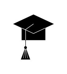 Black graduation cap icon in a minimalistic design, symbolizing academic achievement, education, and learning. The clean, straightforward design highlights the importance of education.