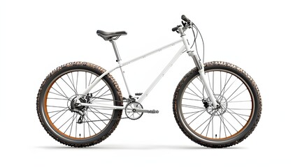 Fototapeta premium A detailed photo of a white mountain bike isolated on a white background. 