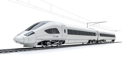 A detailed photo of a white high-speed train isolated on a white background.