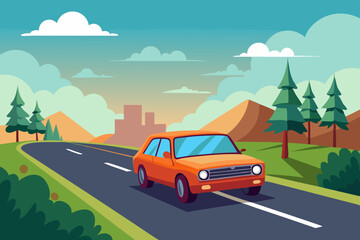 The car is on the road vector