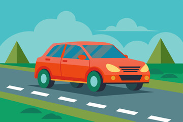 The car is on the road vector