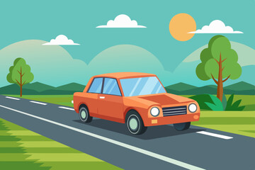 The car is on the road vector