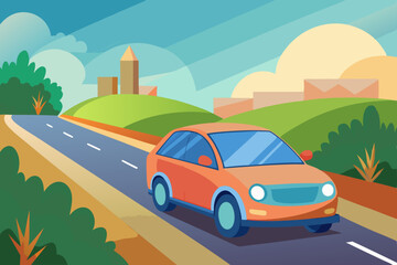 The car is on the road vector