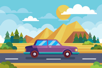 The car is on the road vector