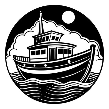 black and white boat on water clip art preview