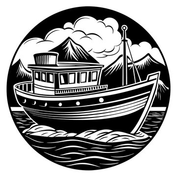 recommend clip art: Black and white boat with white background generative AI.