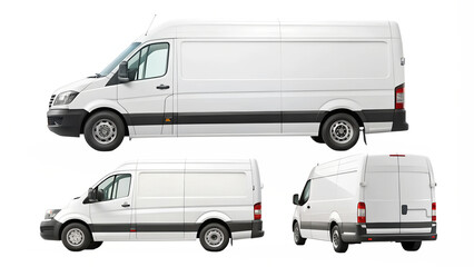 Delivery van isolated on white background mockup template. Copy space. View from side and back. PNG