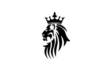 Vector illustration of a portrait of a lion with a crown on a white background