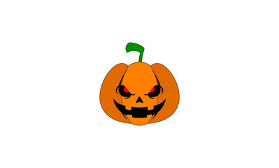 Vector illustration of a cartoon pumpkin with foliage on a white background