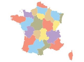 Obraz premium Map of France by region in different colors.