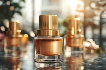 Naklejka premium Luxurious cosmetic packaging bottles created with generative AI