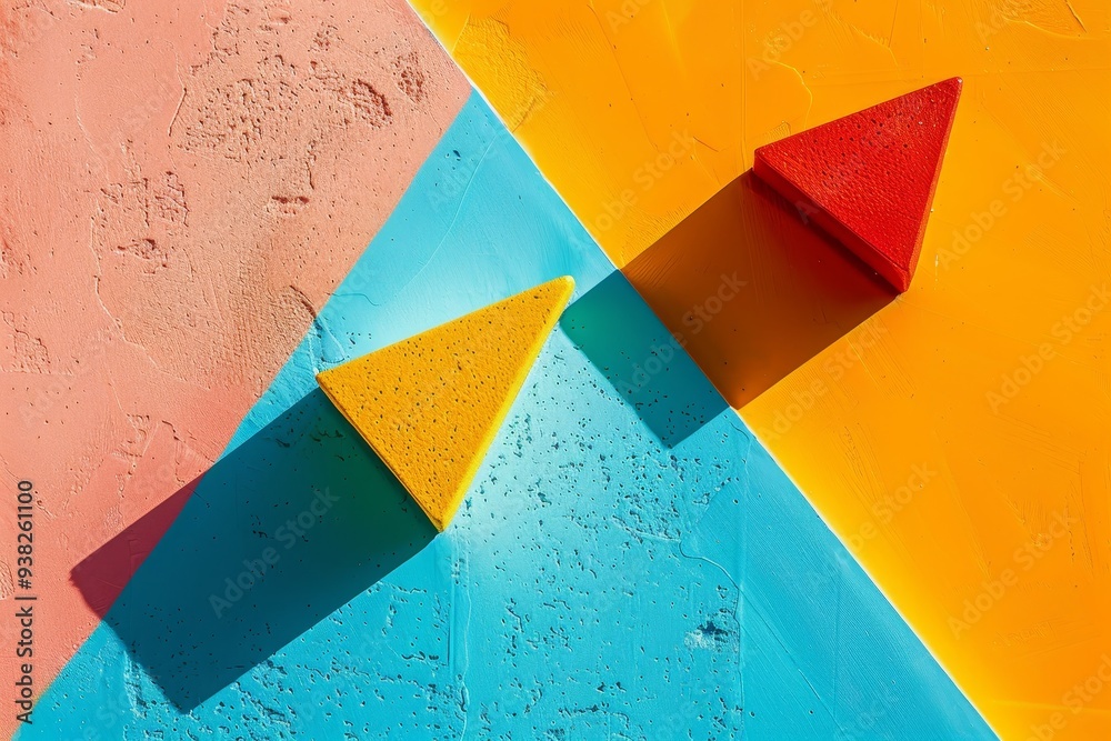 Aufkleber colorful geometric background with red triangle and yellow triangle, minimalist composition with geo