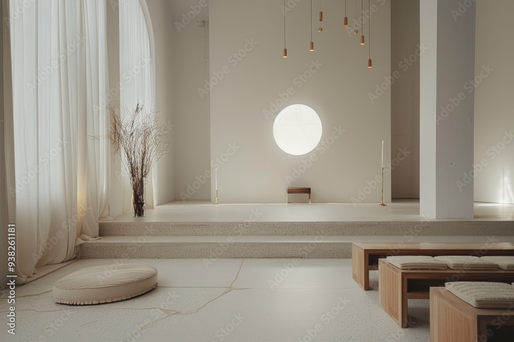 Aufkleber white room with table and vase, minimalist design focusing on the simplicity of communion elements