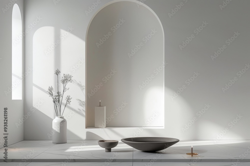 Aufkleber white room with table and vase, minimalist design focusing on the simplicity of communion elements