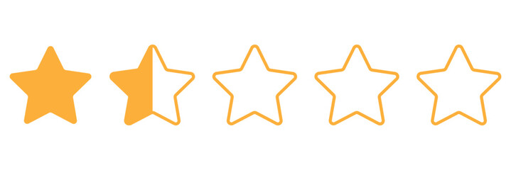 Product rating or customer review with gold stars and half star, 1.5 rating stars