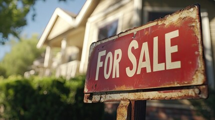 Closeup of a "For Sale" sign in front of a home, symbolizing real estate opportunities.