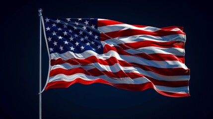 Fototapeta premium Waving American Flag Against a Scenic Background – Patriotic Symbolism for Celebrations and Advertising