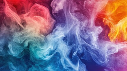 Colorful smoke swirls in an artistic pattern, producing a vibrant, dynamic visual with rich, flowing hues.