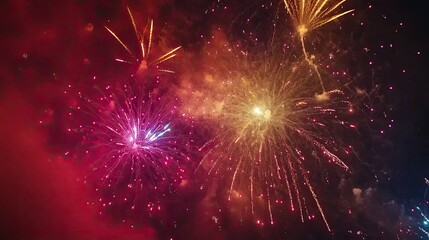 Fototapeta premium Explosive display of colorful fireworks lighting up the night sky, capturing the celebration's spirit.