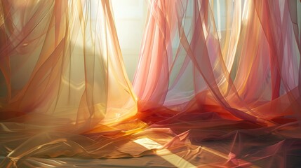 Elegant Overlapping Transparent Fabrics Swinging in a Room. AI generated illustration