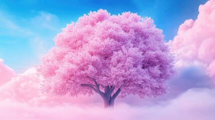 Fototapeta premium A tree with pink leaves is in the sky