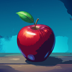 Glossy Red Apple with Green Leaf in Realistic Style Symbolizing Health and Freshness