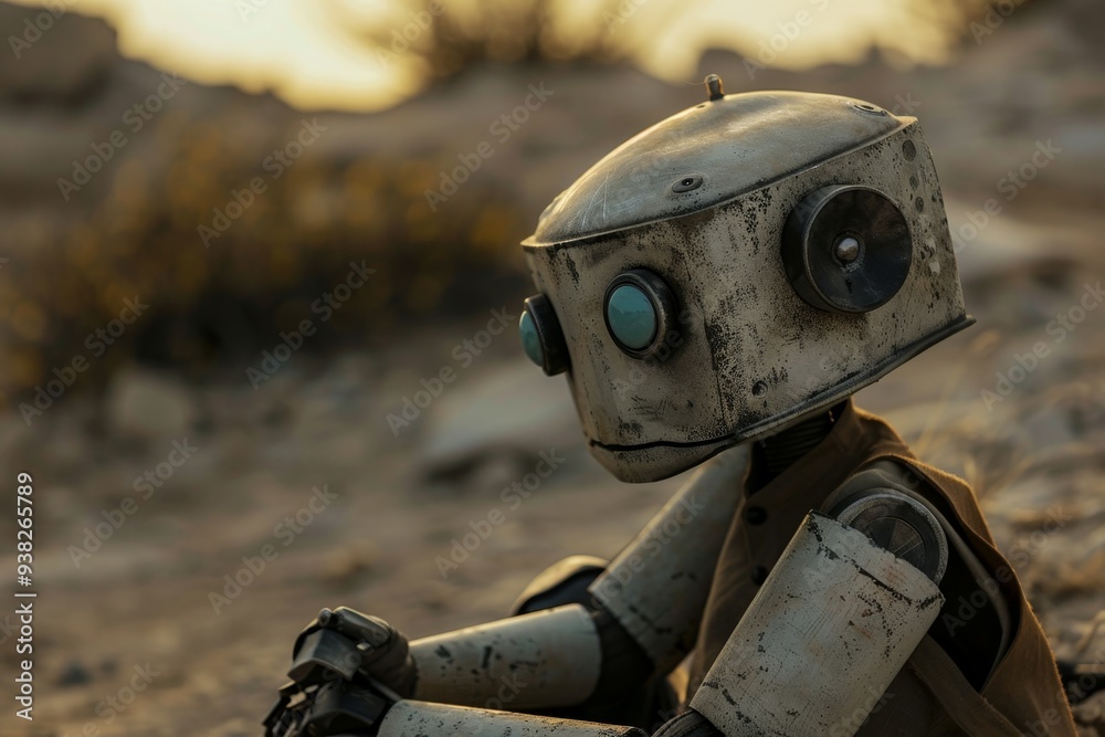 Aufkleber woman looking at robot head on camera, robot learns the value of empathy in human interactions