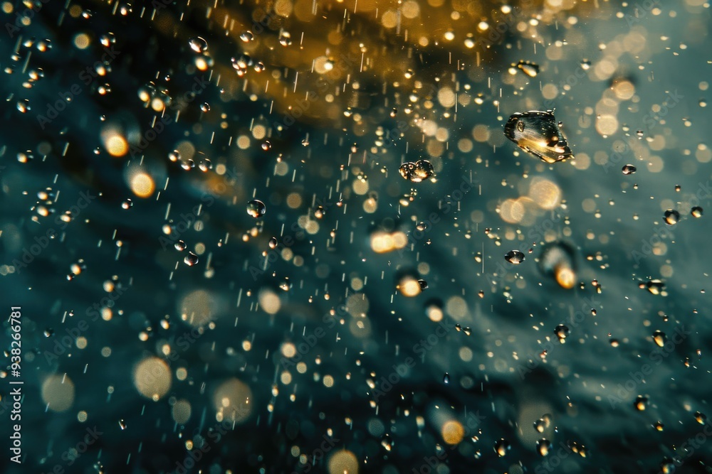 Poster a close-up view of water droplets on a surface, ideal for use in illustrations and designs